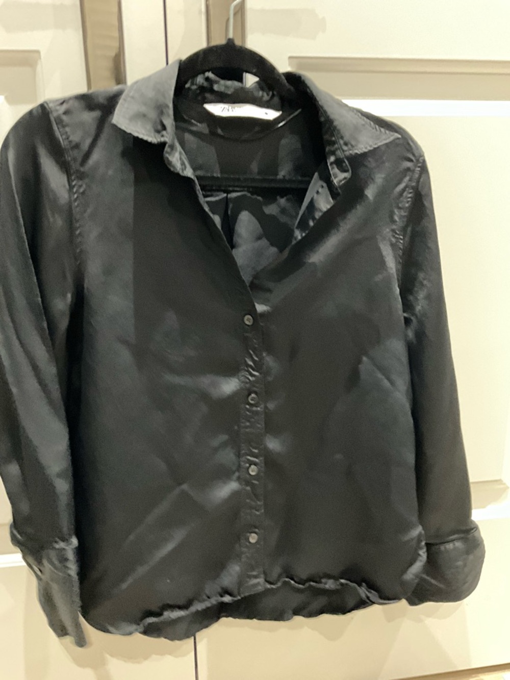 Zara Black Satin Button-Up Top
